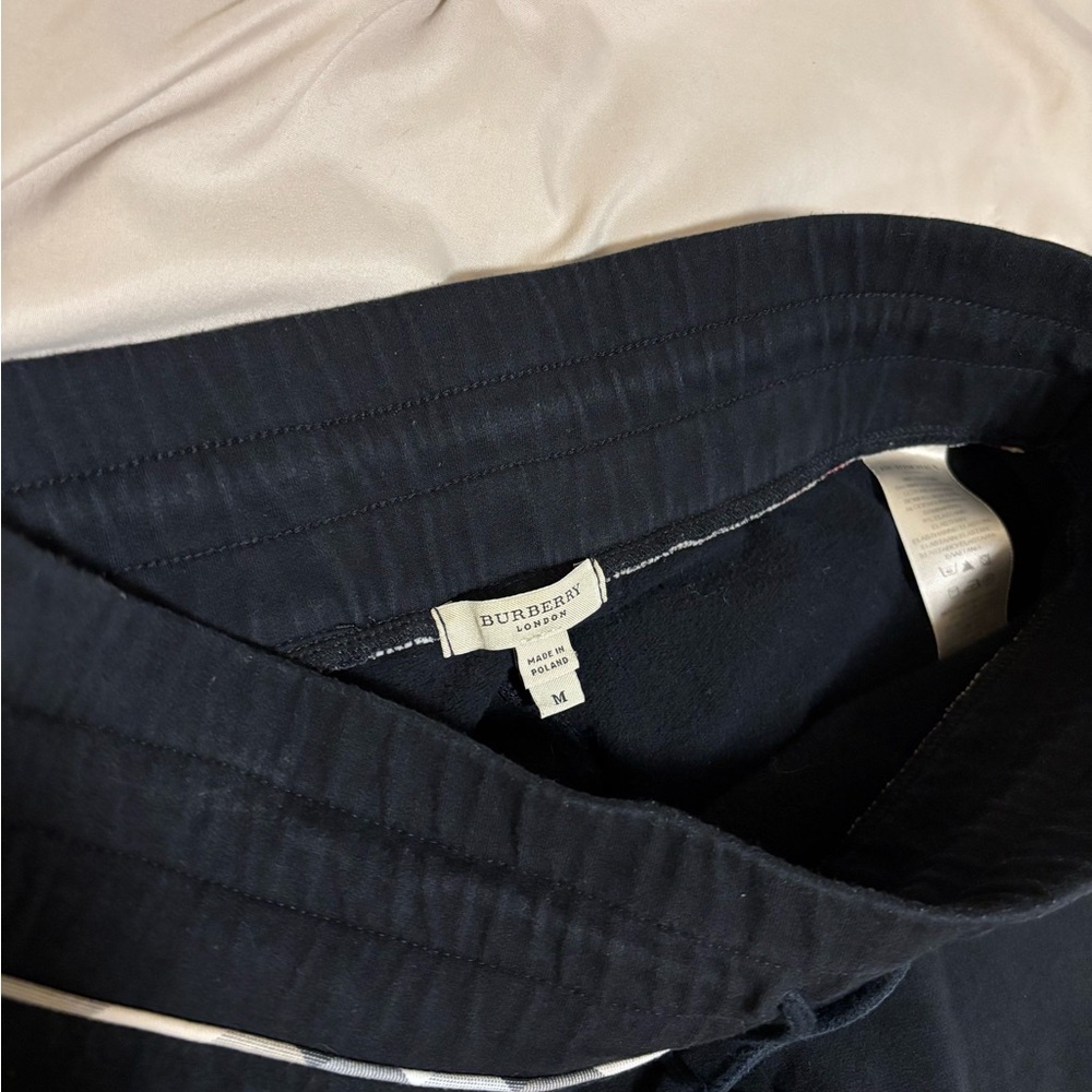 Burberry Black w/ Plaid Stripe Drawstring Wide Leg Cotton Sweatpants Size Med - Picture 5 of 8